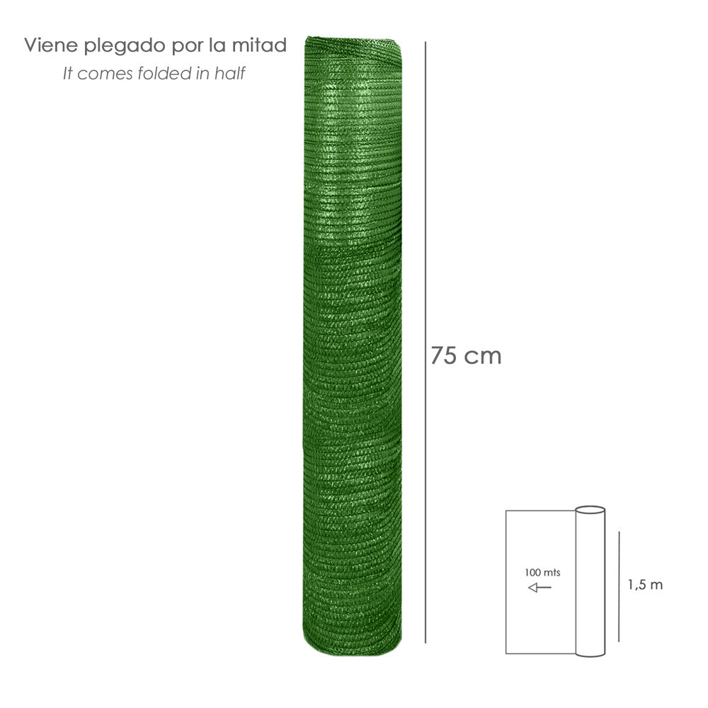 Malla Sombreo 1,5 metros Verde Rollo 100 metros