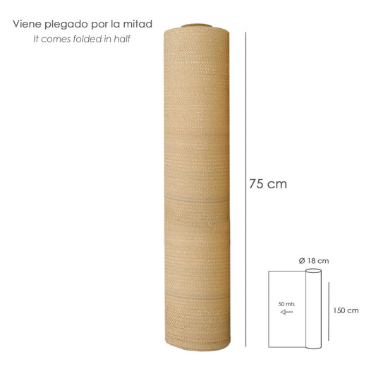 Malla Sombreo Rollo 1.5 x 50 metros, Reduce Radiación, Protección Jardín y Terraza, Regula Temperatura, Color Beige