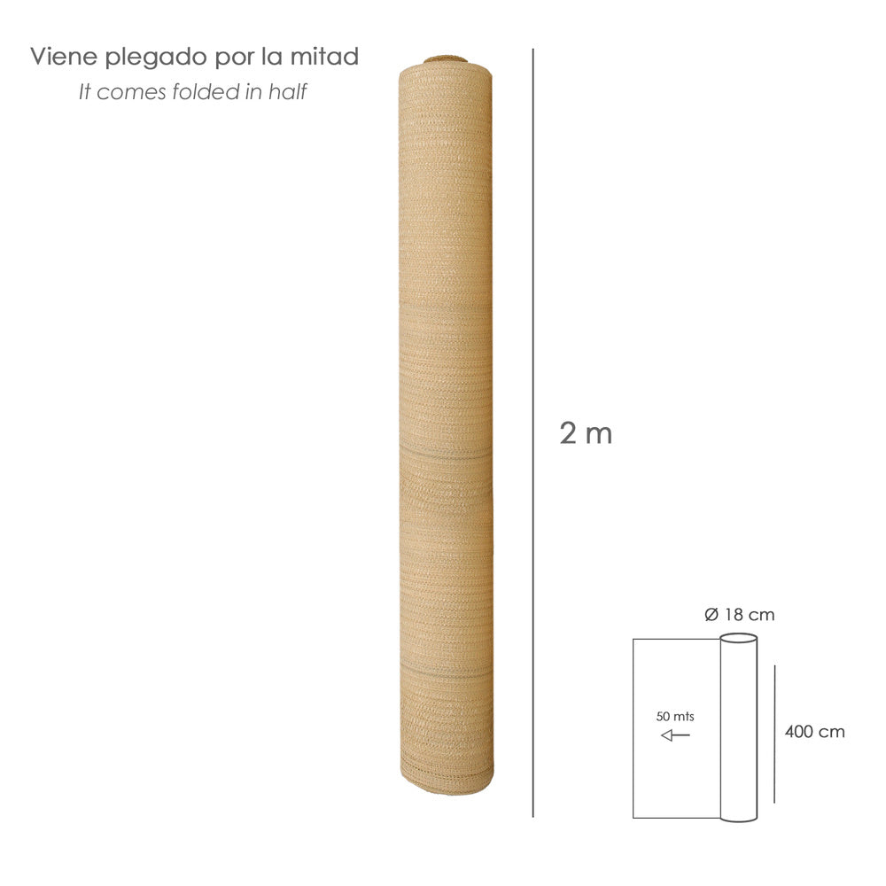 Malla Sombreo Rollo 4 x 50 metros, Reduce Radiación, Protección Jardín y Terraza, Regula Temperatura, Color Beige