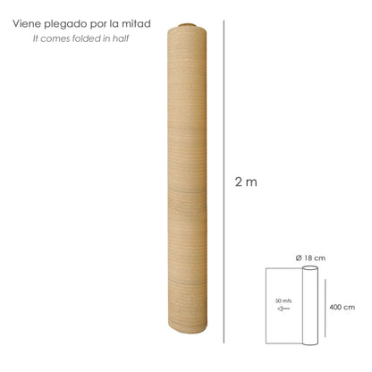 Malla Sombreo Rollo 4 x 50 metros, Reduce Radiación, Protección Jardín y Terraza, Regula Temperatura, Color Beige