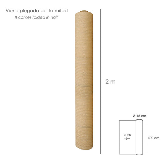 Malla Sombreo Rollo 4 x 50 metros, Reduce Radiación, Protección Jardín y Terraza, Regula Temperatura, Color Beige