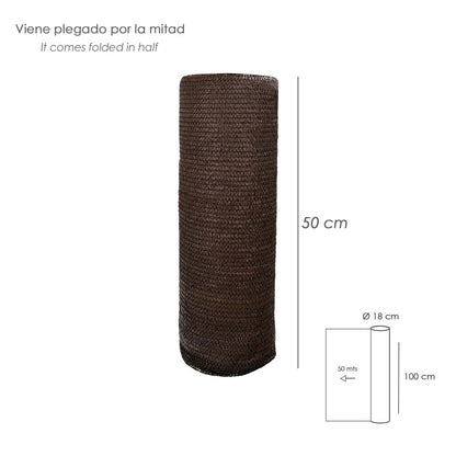 Malla Sombreo Rollo 1 x 50 metros, Reduce Radiación, Protección Jardín y Terraza, Regula Temperatura, Color Marrón