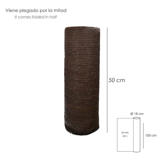 Malla Sombreo Rollo 1 x 50 metros, Reduce Radiación, Protección Jardín y Terraza, Regula Temperatura, Color Marrón