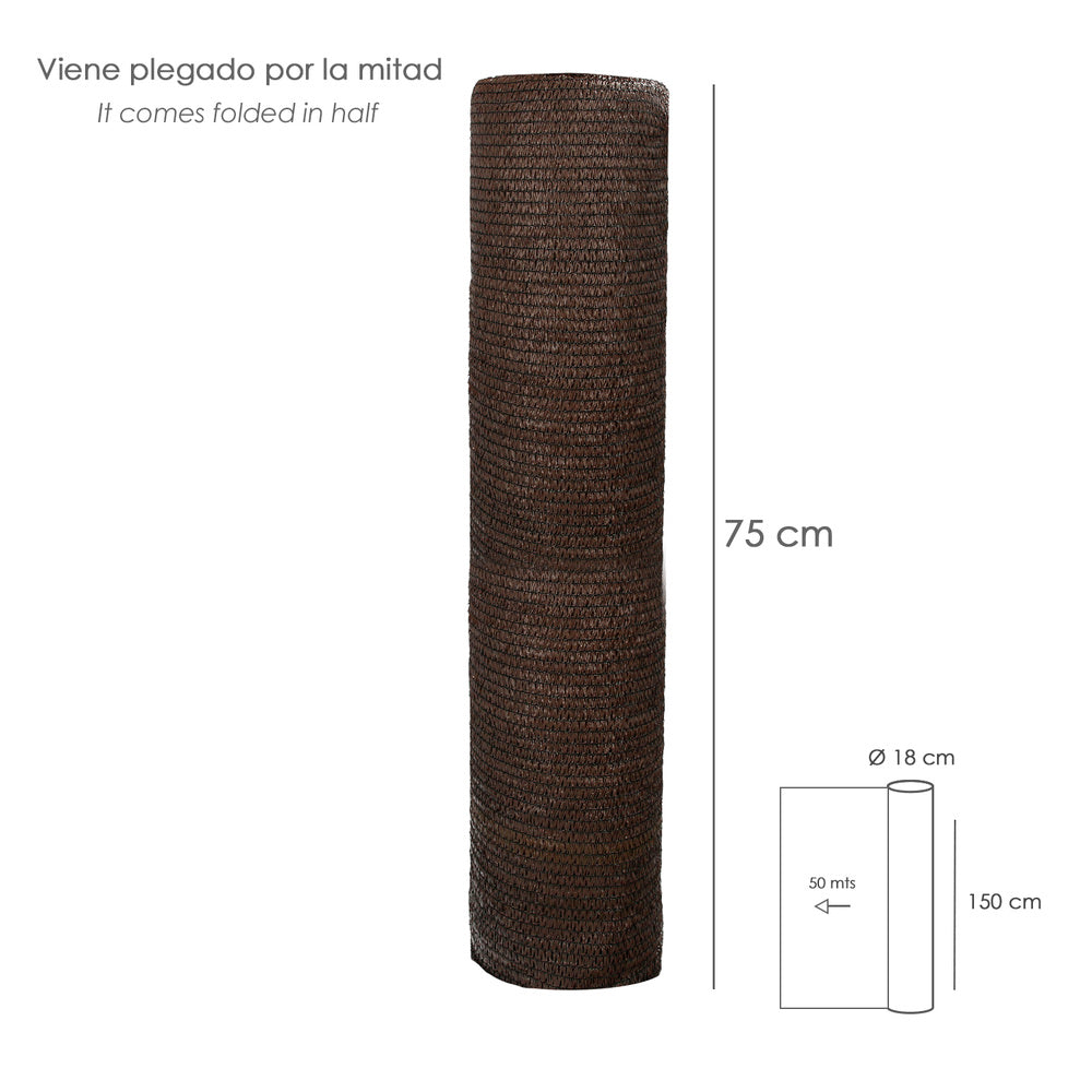 Malla Sombreo Rollo 1,5 x 50 metros, Reduce Radiación, Protección Jardín y Terraza, Regula Temperatura, Color Marrón