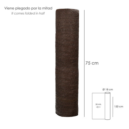 Malla Sombreo Rollo 1,5 x 50 metros, Reduce Radiación, Protección Jardín y Terraza, Regula Temperatura, Color Marrón