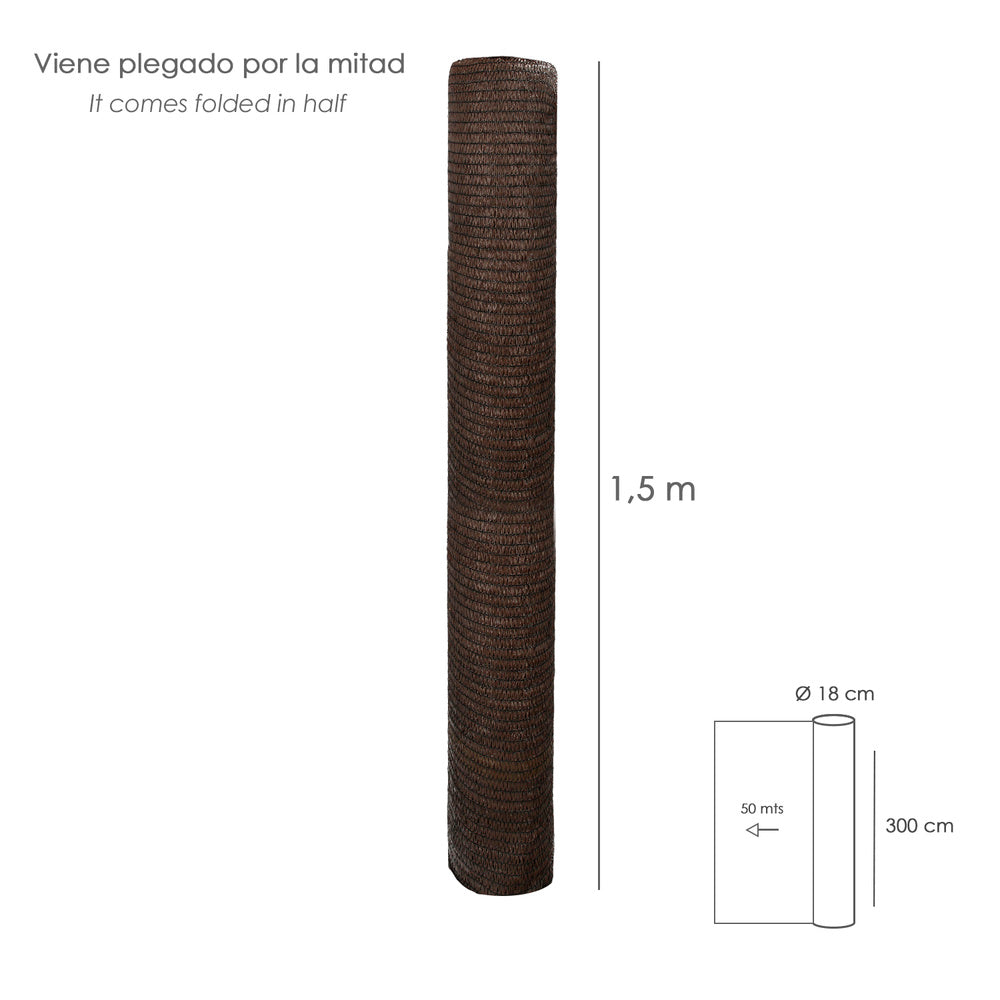 Malla Sombreo Rollo 3,0 x 50 metros, Reduce Radiación, Protección Jardín y Terraza, Regula Temperatura, Color Marrón