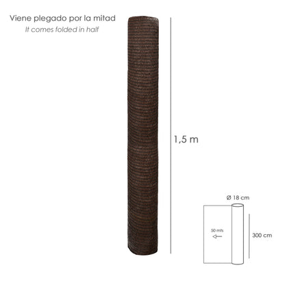 Malla Sombreo Rollo 3,0 x 50 metros, Reduce Radiación, Protección Jardín y Terraza, Regula Temperatura, Color Marrón