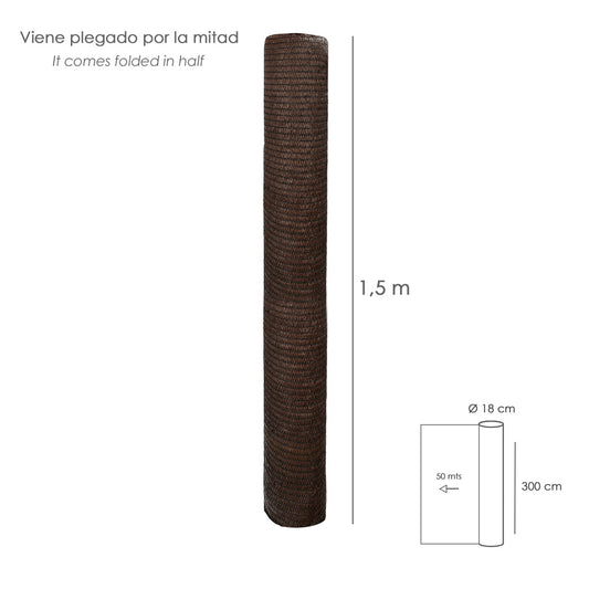 Malla Sombreo Rollo 3,0 x 50 metros, Reduce Radiación, Protección Jardín y Terraza, Regula Temperatura, Color Marrón