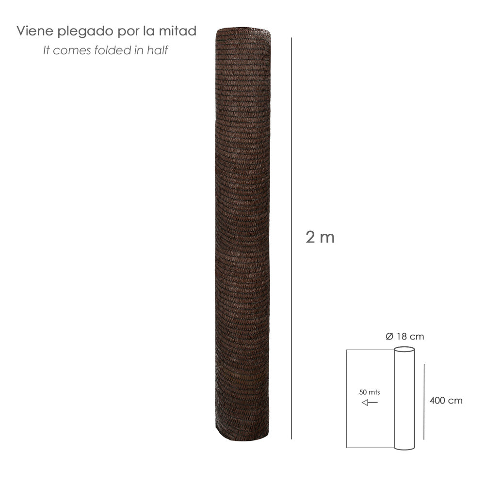 Malla Sombreo Rollo 4 x 50 metros, Reduce Radiación, Protección Jardín y Terraza, Regula Temperatura, Color Marrón