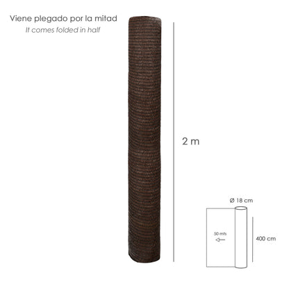 Malla Sombreo Rollo 4 x 50 metros, Reduce Radiación, Protección Jardín y Terraza, Regula Temperatura, Color Marrón