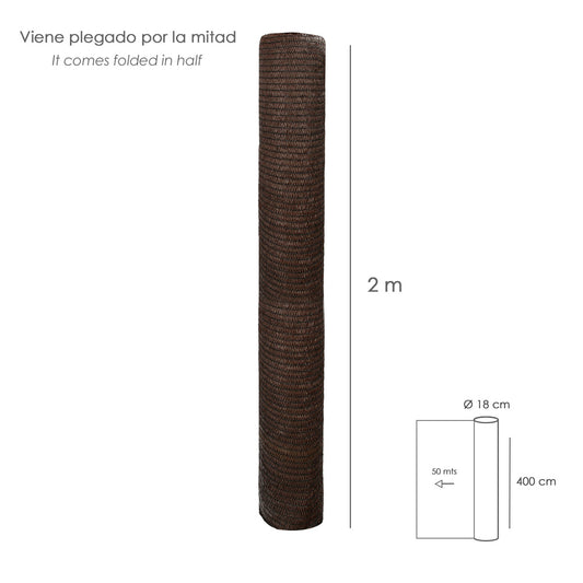 Malla Sombreo Rollo 4 x 50 metros, Reduce Radiación, Protección Jardín y Terraza, Regula Temperatura, Color Marrón