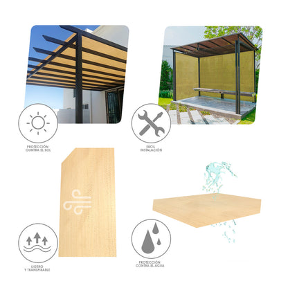 Malla Sombreo Rollo 2 x 50 metros, Reduce Radiación, Protección Jardín y Terraza, Regula Temperatura, Color Beige