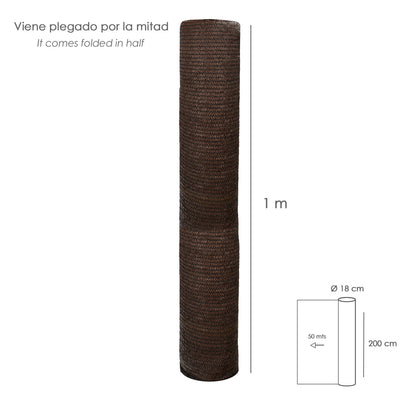 Malla Sombreo Rollo 2 x 50 metros, Reduce Radiación, Protección Jardín y Terraza, Regula Temperatura, Color Marrón
