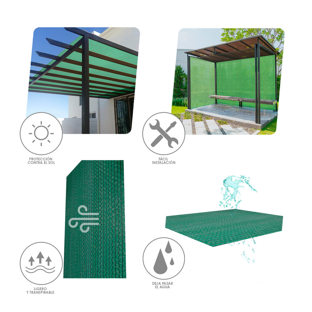 Malla Sombreo Rollo 3 x 50 metros, Reduce Radiación, Protección Jardín y Terraza, Regula Temperatura, Color Verde Claro