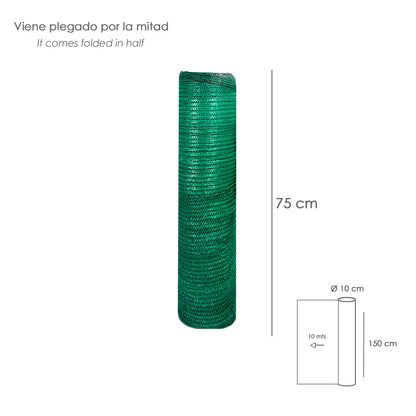 Malla Sombreo Rollo 1,5 x 10 Metros, Reduce Radiación, Protección Jardín y Terraza, Regula Temperatura, Color Verde Claro