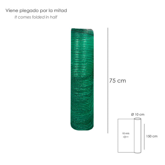Malla Sombreo Rollo 1,5 x 10 Metros, Reduce Radiación, Protección Jardín y Terraza, Regula Temperatura, Color Verde Claro
