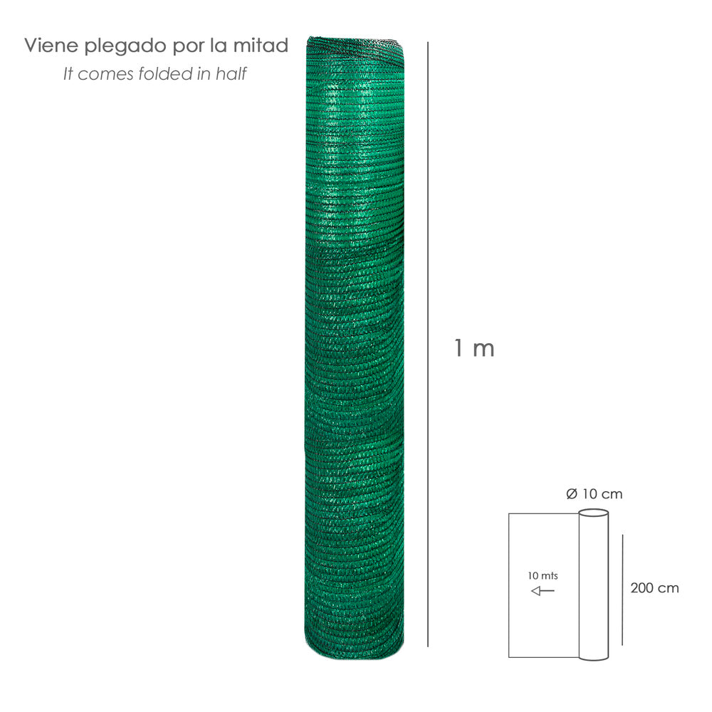 Malla Sombreo Rollo 2,0 x 10 Metros, Reduce Radiación, Protección Jardín y Terraza, Regula Temperatura, Color Verde Claro