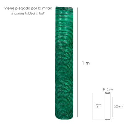 Malla Sombreo Rollo 2,0 x 10 Metros, Reduce Radiación, Protección Jardín y Terraza, Regula Temperatura, Color Verde Claro