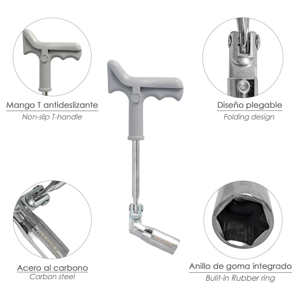Llave Bujias Articulada 21 mm. Con Mango T