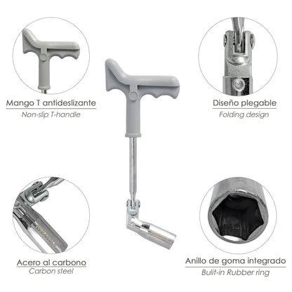 Llave Bujias Articulada 21 mm. Con Mango T
