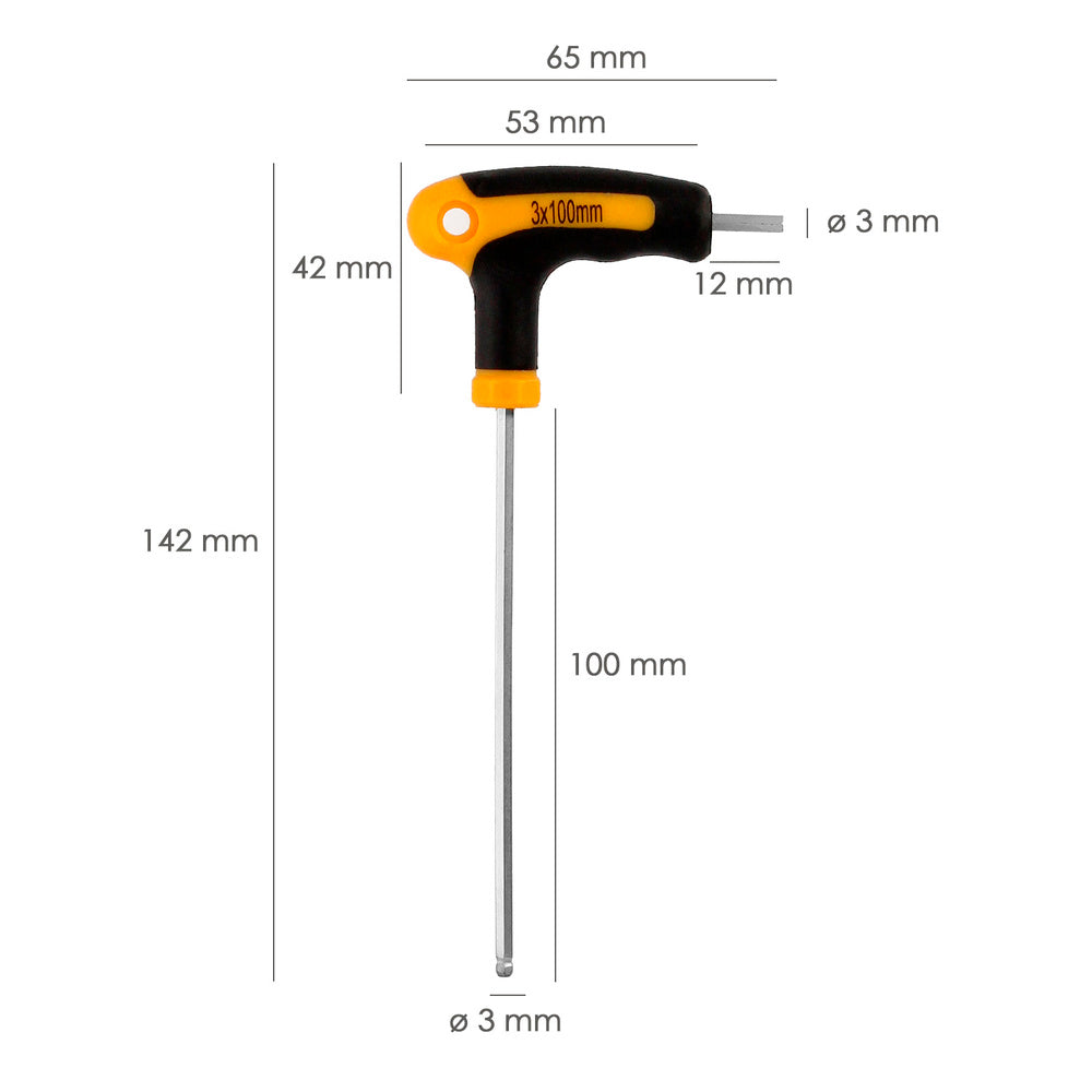 Llave Allen Con Bola Mango Bimaterial "Soft Touch" Forma T 3,0 mm. Acero Cromo Vanadio, Destornillador allen, llave hexagonal