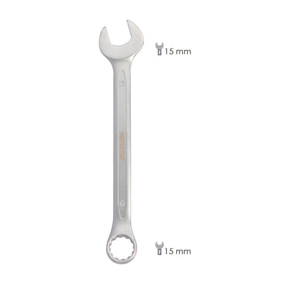 Llave Combinada Plus 15x15 Acero Cromo Vanadio DIN 3113. Llave Doble Boca, Llave Fija, Llave Estrella