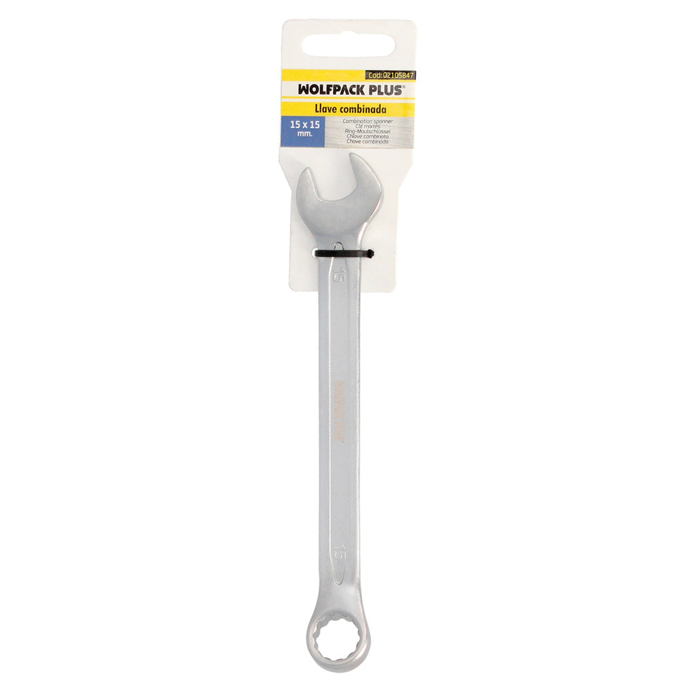Llave Combinada Plus 15x15 Acero Cromo Vanadio DIN 3113. Llave Doble Boca, Llave Fija, Llave Estrella