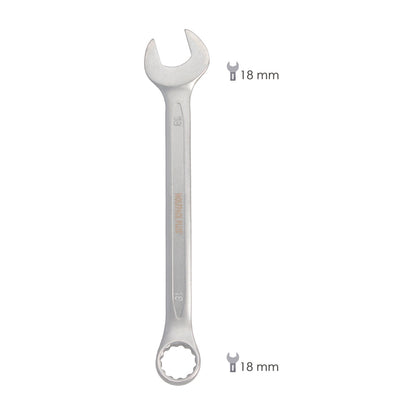 Llave Combinada Plus 18x18 Acero Cromo Vanadio DIN 3113. Llave Doble Boca, Llave Fija, Llave Estrella