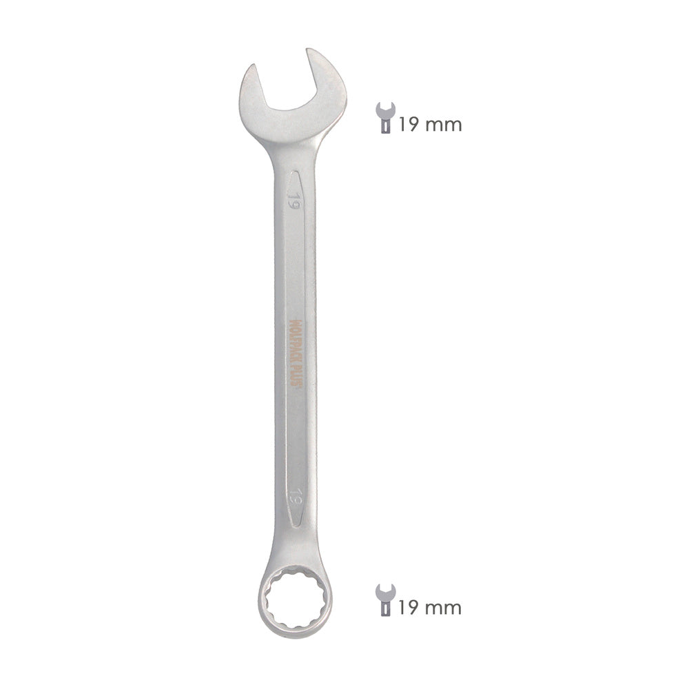 Llave Combinada Plus 19x19 Acero Cromo Vanadio DIN 3113. Llave Doble Boca, Llave Fija, Llave Estrella