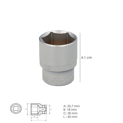 Llave Vaso 1/2" Hexagonal 27 mm. Perfil de 6 caras. Acero Cromo Vanadio, Aristas Redondas