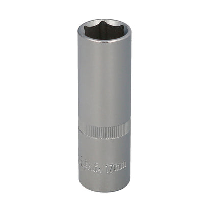 Llave Vaso 1/2" Hexagonal Larga 17 mm. Perfil de 6 caras. Acero Cromo Vanadio, Aristas Redondas