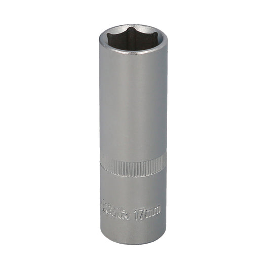Llave Vaso 1/2" Hexagonal Larga 17 mm. Perfil de 6 caras. Acero Cromo Vanadio, Aristas Redondas
