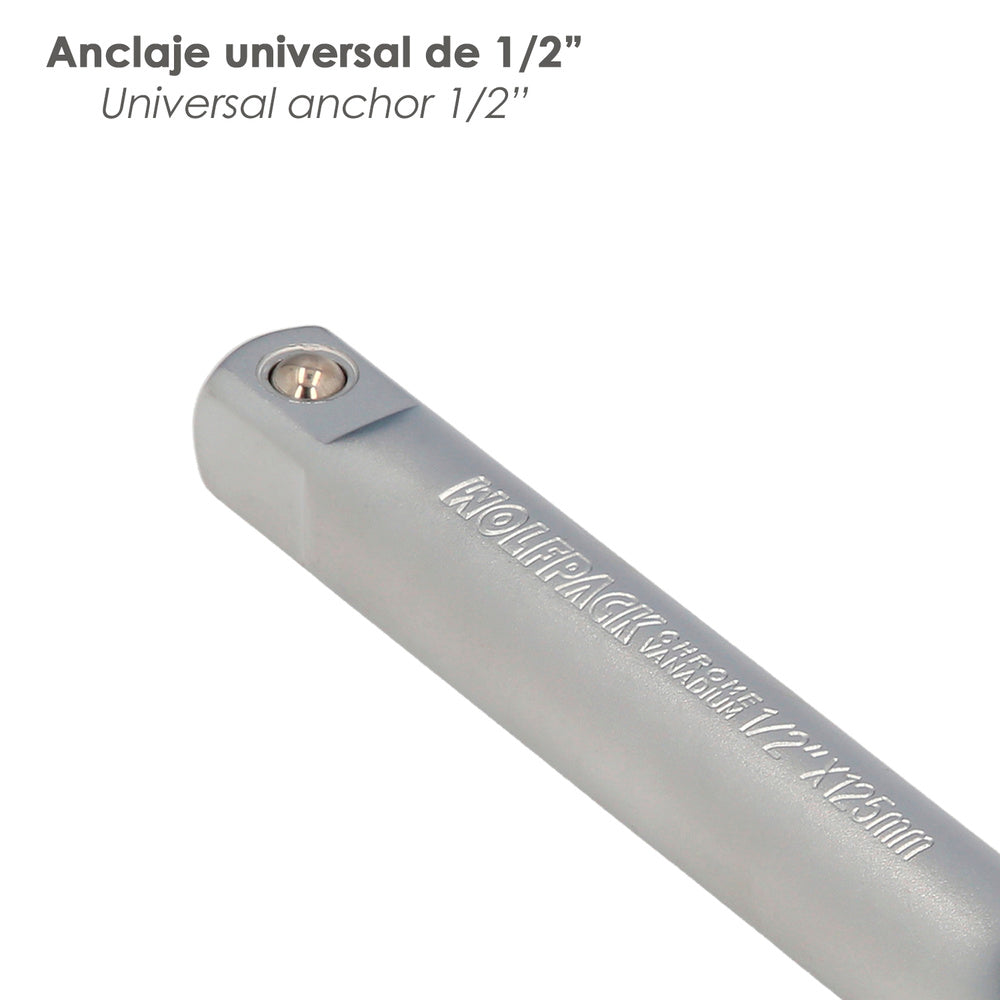Alargadera Llave De Vaso Cuadradillo 1/2" Longitud 125 mm. Acero Cromo Vanadio