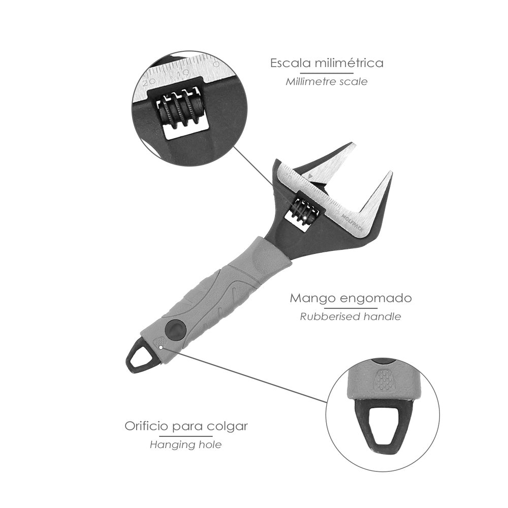 Llave Ajustable Gran Apertura Compact. Cromo Vanadio 6" Llave Inglesa, Llave De Expansion, Llave Gran Apertura