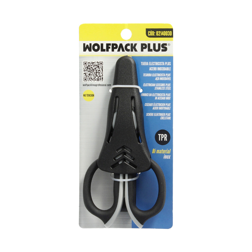 Tijeras Electricista 155 mm. Mango TPR Plus No tension. Con Funda Hojas Acero Inoxidable, Tijeras Cortar Cable, Pelacables