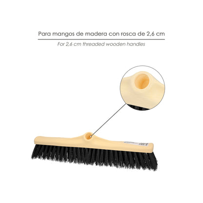 Cepillo Barrendero Industrial Fibra Rigida PVC. Soporte Polipropileno 50 cm. (Sin Mango)