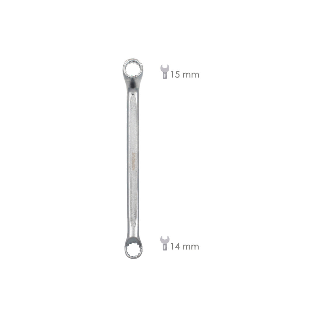 Llave Estrella Acodada Plus Acero Cromo Vanadio 14x15 DIN 838. Llave Doble Boca Acodada, Llave Fija Estrella Acodada