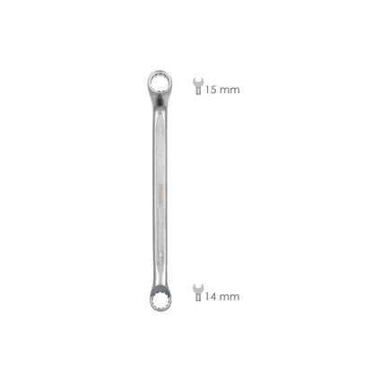 Llave Estrella Acodada Plus Acero Cromo Vanadio 14x15 DIN 838. Llave Doble Boca Acodada, Llave Fija Estrella Acodada