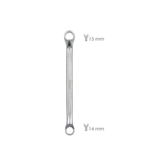 Llave Estrella Acodada Plus Acero Cromo Vanadio 14x15 DIN 838. Llave Doble Boca Acodada, Llave Fija Estrella Acodada