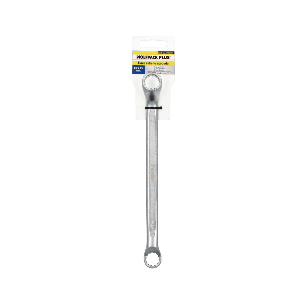 Llave Estrella Acodada Plus Acero Cromo Vanadio 14x15 DIN 838. Llave Doble Boca Acodada, Llave Fija Estrella Acodada