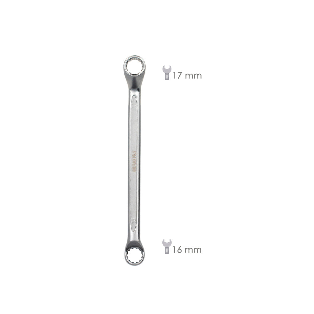 Llave Estrella Acodada Plus Acero Cromo Vanadio 16x17 DIN 838. Llave Doble Boca Acodada, Llave Fija Estrella Acodada