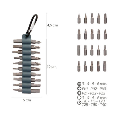 Juego De 20 Puntas Con Mosqueton Para Cinturon. Acero Cromo Vanadio.