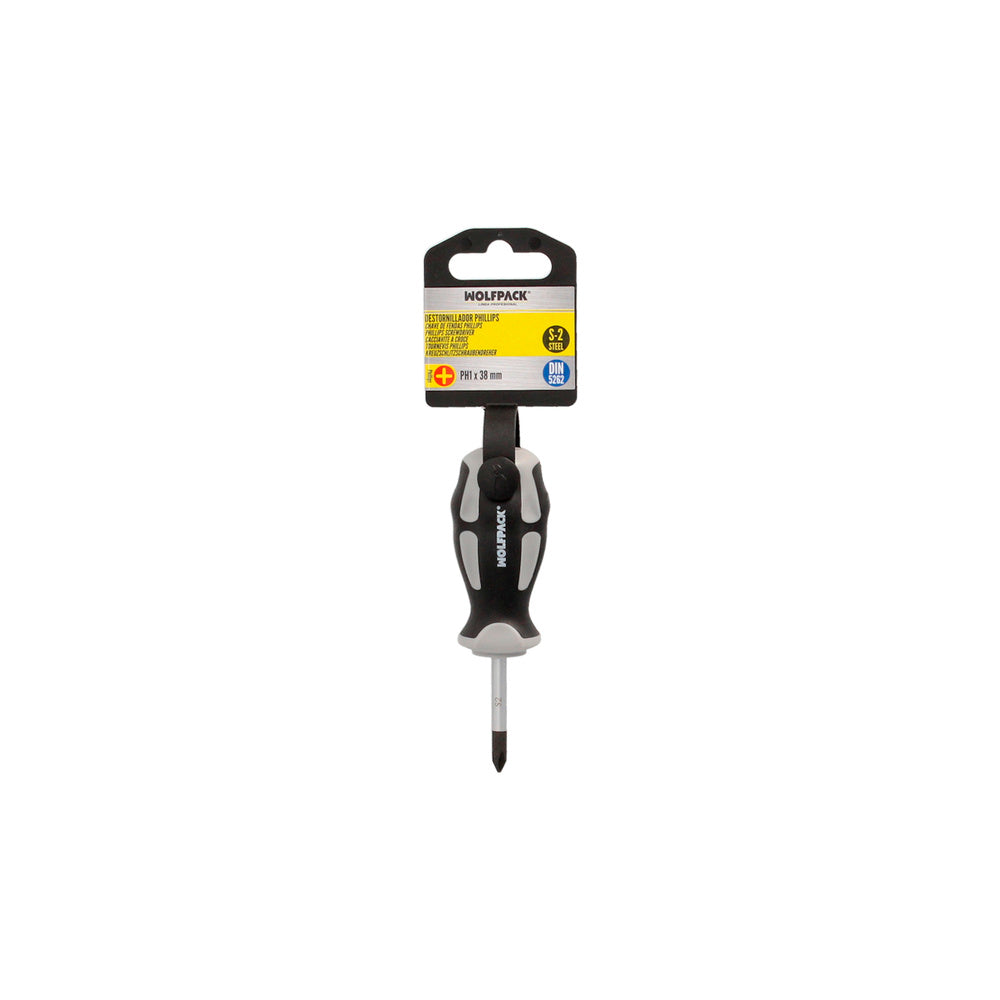 Destornillador Phillips Acero S2 Mango TPR Bimaterial. Medida PH 1 x Ø 5,0 x 38 mm. DIN5262.