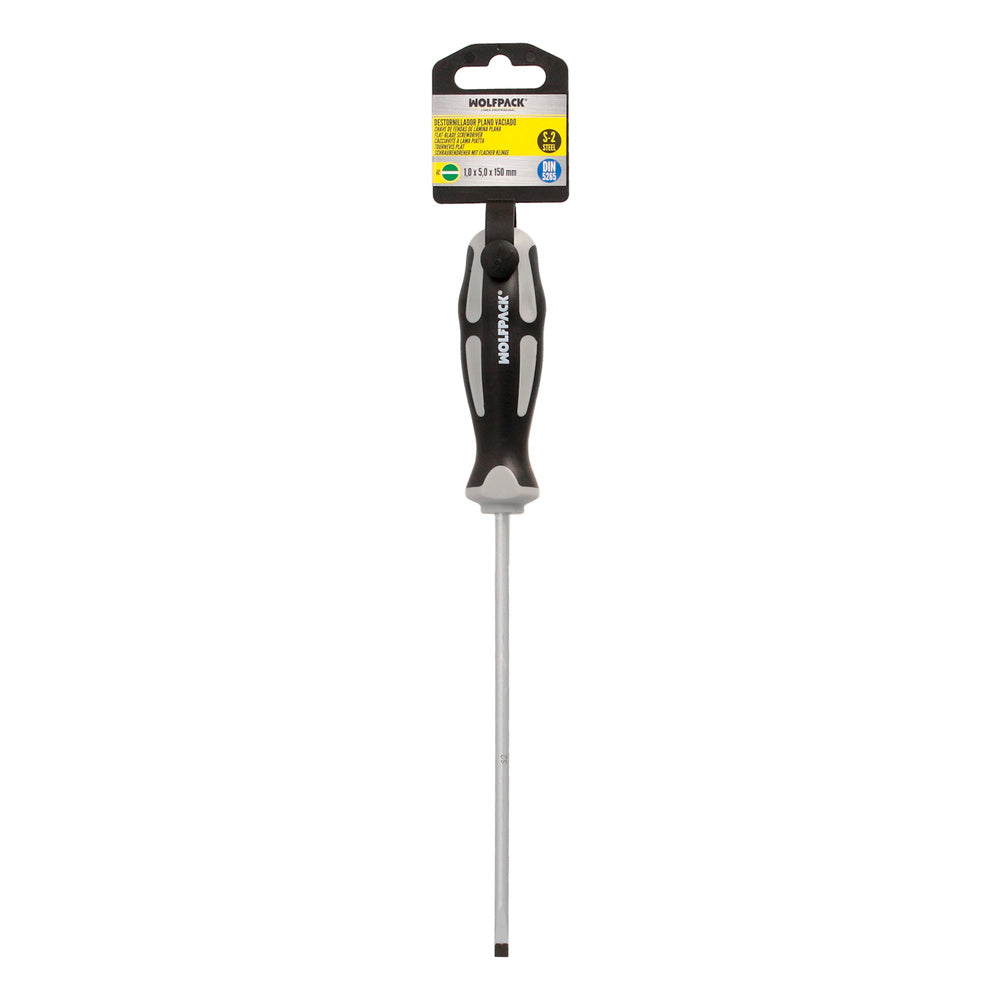 Destornillador Plano Vaciado Acero S2 Mango TPR Bimaterial. Medida 1,0 x Ø 5,0 x 150 mm.  DIN5265