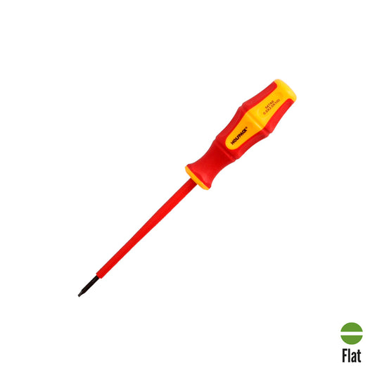Destornillador Plano Aislado Certificado VDE 1.000 V. Medida 0.5 x Ø 3.0 x 100 mm. Destornillador Seguridad Electricista