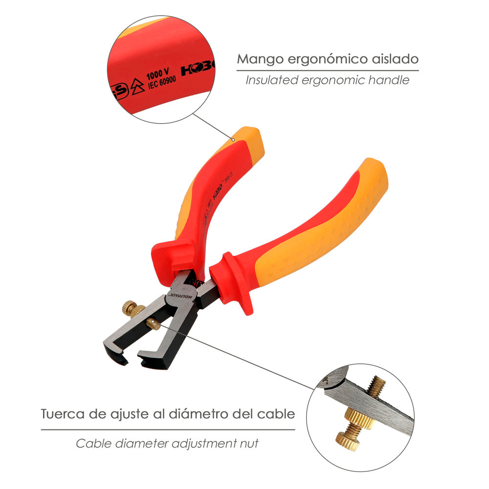 Alicates Pelacables 150 mm. Mangos Aislados Acero Cromo Vanadio Pelacables, Corta Cables, Pelador Cables