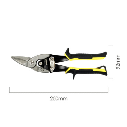 Tijeras Chapa Corte Derechas 250 mm. Hoja Acero Al Carbono, Mangos Engomados, Con Dientes Serrados, Cortachapa, Tijera Aviacion