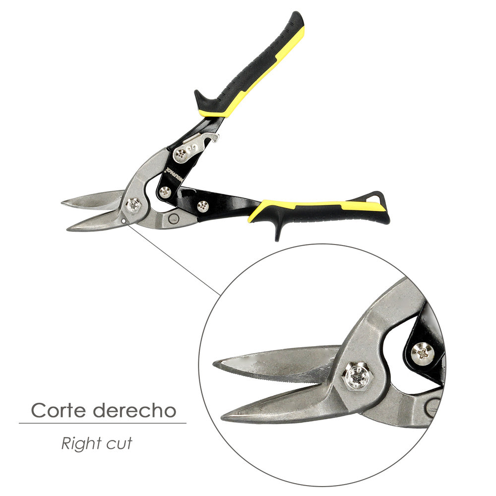 Tijeras Chapa Corte Derechas 250 mm. Hoja Acero Al Carbono, Mangos Engomados, Con Dientes Serrados, Cortachapa, Tijera Aviacion