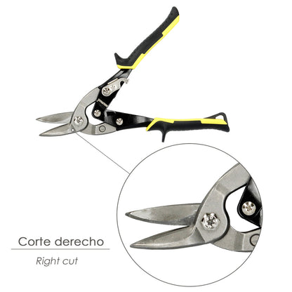 Tijeras Chapa Corte Derechas 250 mm. Hoja Acero Al Carbono, Mangos Engomados, Con Dientes Serrados, Cortachapa, Tijera Aviacion