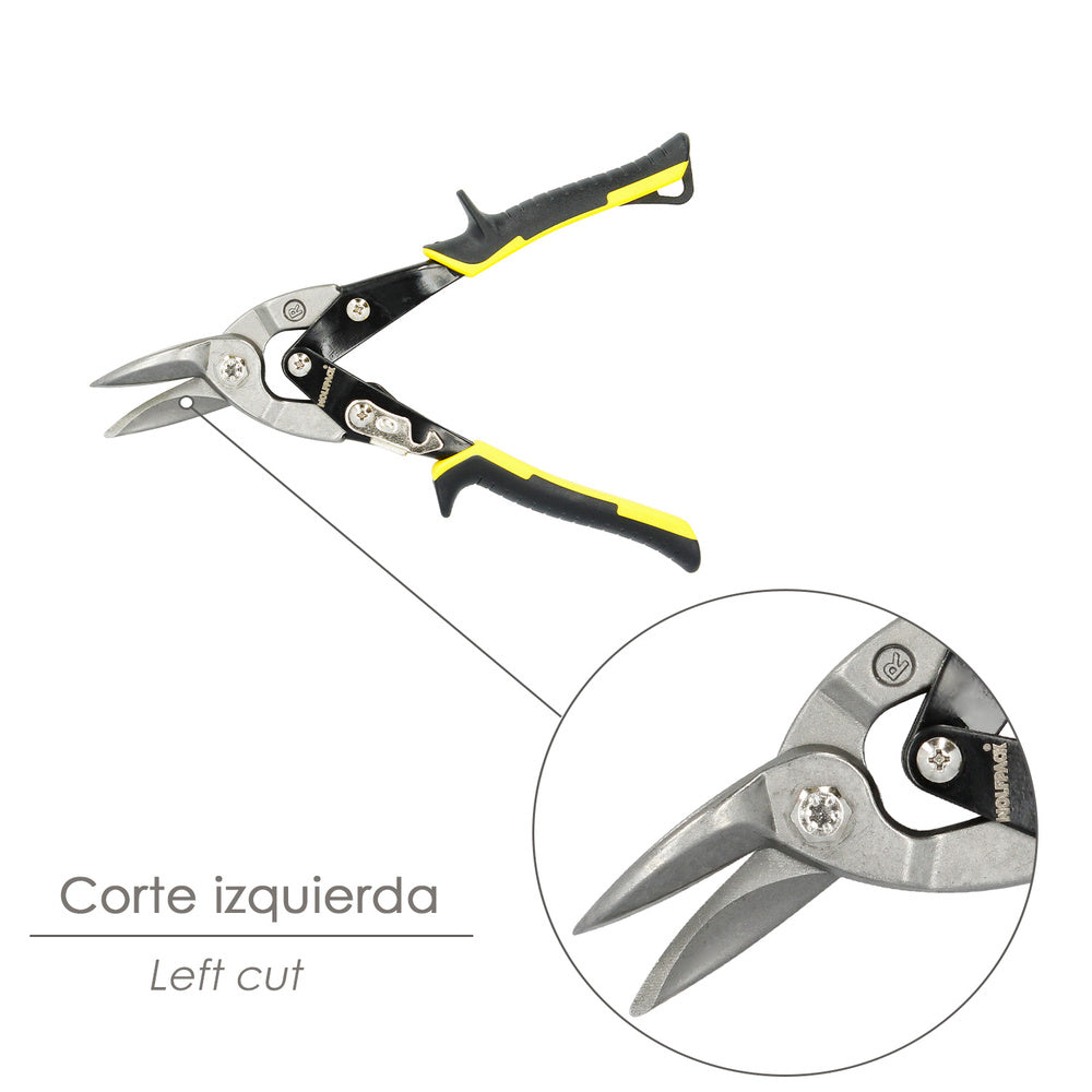 Tijeras Chapa Corte Izquierda 250 mm. Hoja Acero Al Carbono, Mangos Engomados, Con Dientes Serrados, Cortachapa, Tijera Aviacion